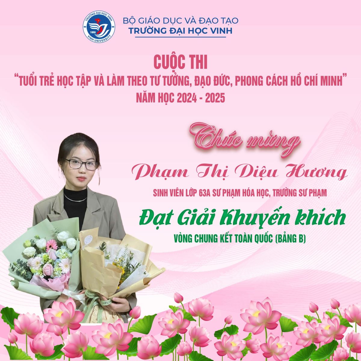 Sinh viên Đại học Vinh giành giải khuyến khích tại vòng chung kết toàn quốc (Bảng B) Cuộc thi "Tuổi trẻ học tập và làm theo tư tưởng, đạo đức, phong cách Hồ Chí Minh"